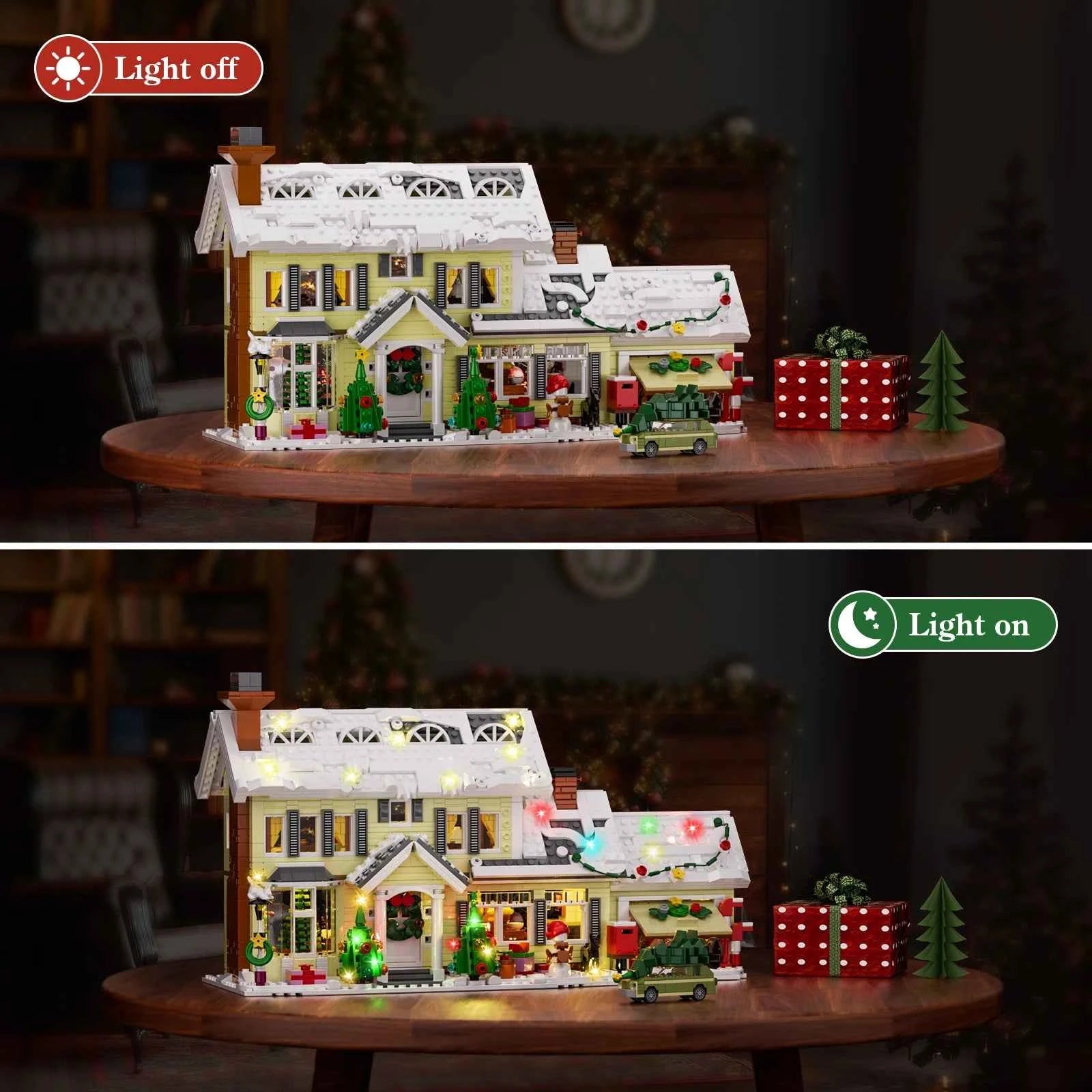 Christmas Holiday Snow Village House Building Set (1484 pcs) w/Clark's Car & Lights