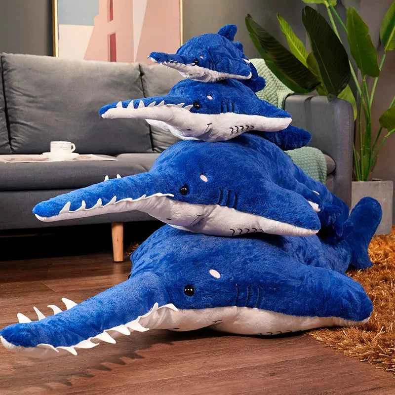 Giant Serrated Shark Plush Pillow – Soft Stuffed Shark Sofa Cushion in Blue, Gray & Colourful (55–140cm)