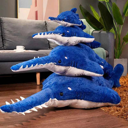 Giant Serrated Shark Plush Pillow – Soft Stuffed Shark Sofa Cushion in Blue, Gray & Colourful (55–140cm)
