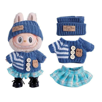 6.69inch Labubu Doll Clothes for buLabu with 3 Outfits - Stylish Fisherman Hat & Sweaters & Pants or skirt Set for 6.69inch Doll