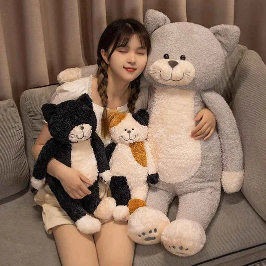 Japanese Sleeping Black Cat Plush Toy – Kawaii Kitten Hug Pillow