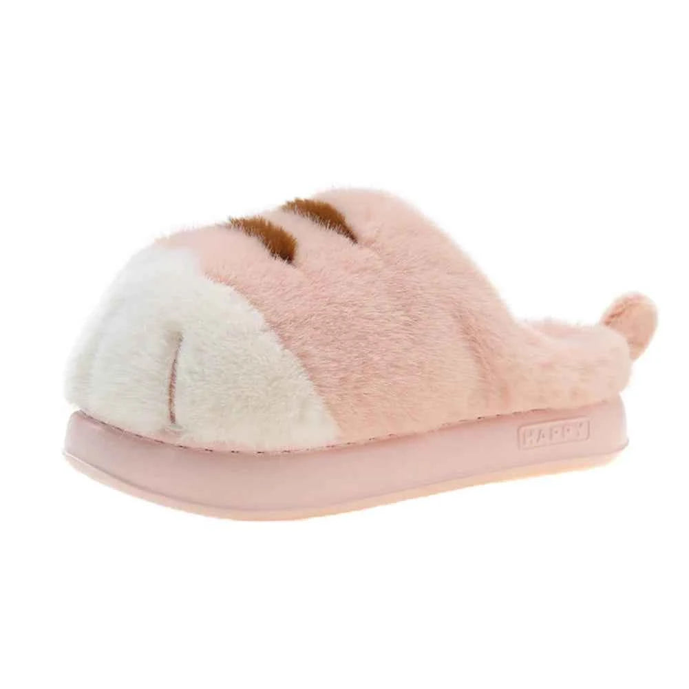 3D Cat Paw Plush Slippers Warm Slip-on House Shoes Furry Pink