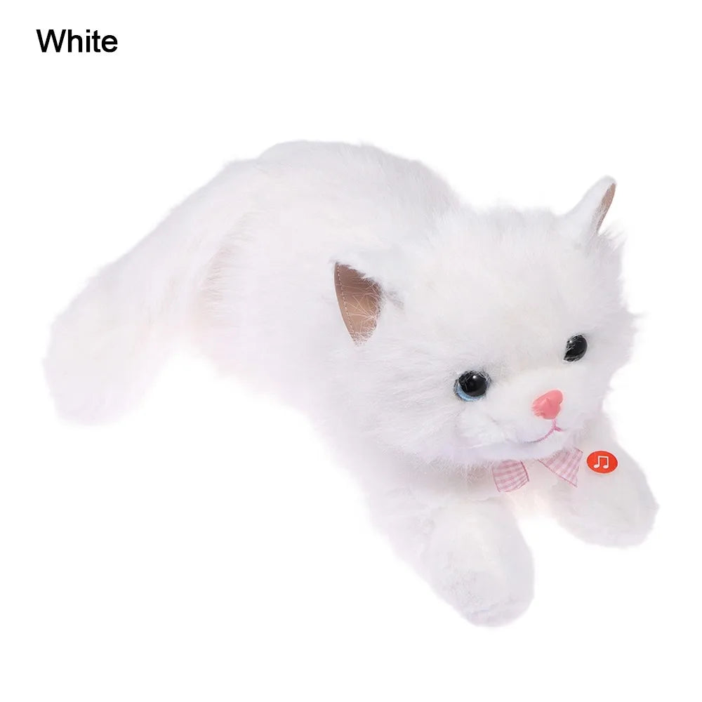 Kawaii Simulation Ragdoll Cat Plush Doll - Soft Lifelike Voiced Kitten Toy and Gift in 11 Colors, 40cm White-with Bib