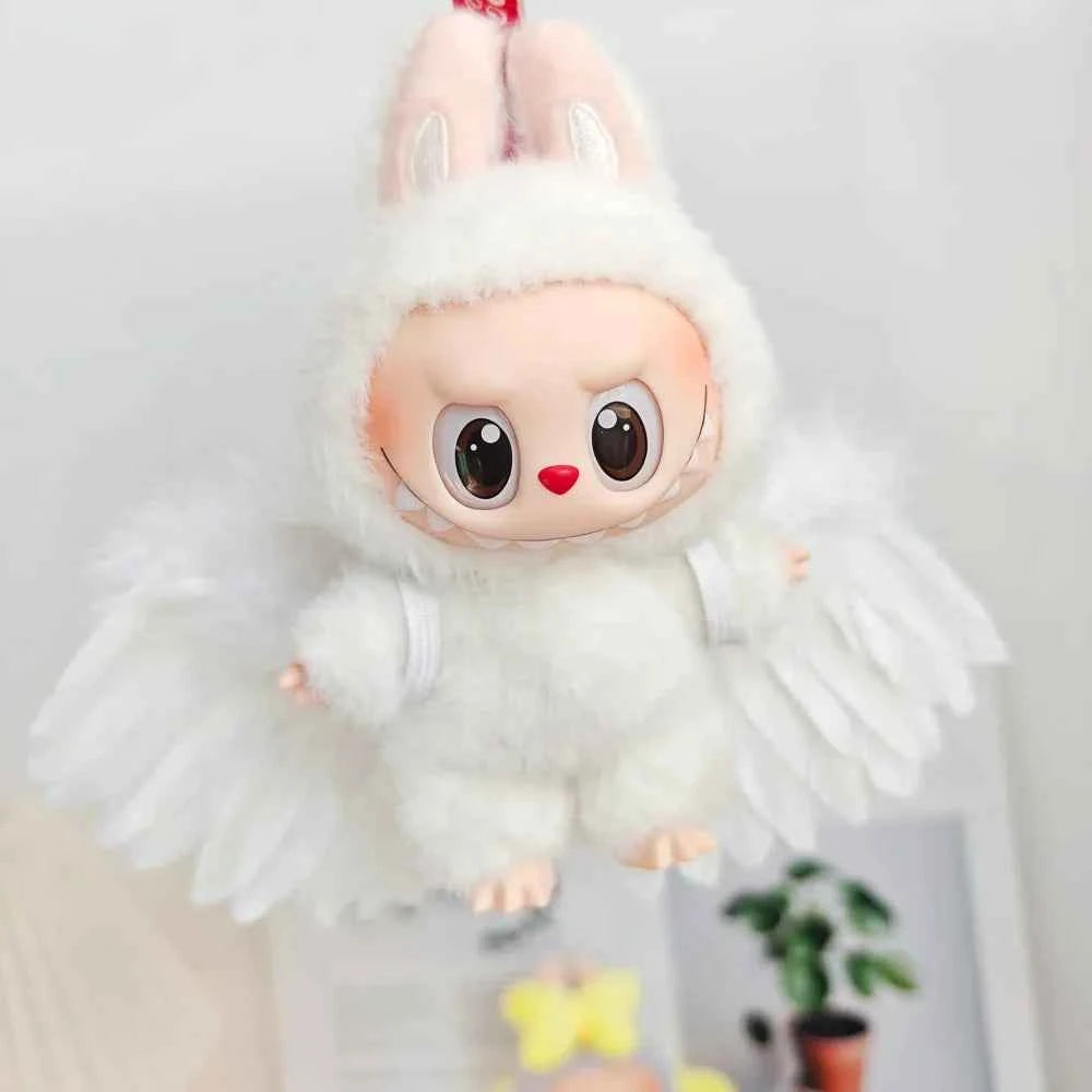 Black/White Angel Feather Wings Clothes for Labubu (6.7 in) - Doll Accessories Gift