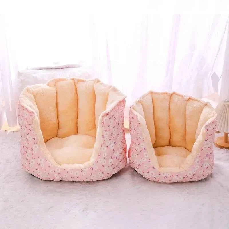 2-in-1 Winter Warm Cat House Bed (Up to 23.6 in) - Convertible Sofa/Basket for Dogs & Cats