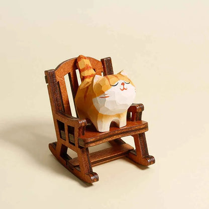 Wooden Cat Statue Handmade – Orange Cat Home Decoration & Gift Idea Suit