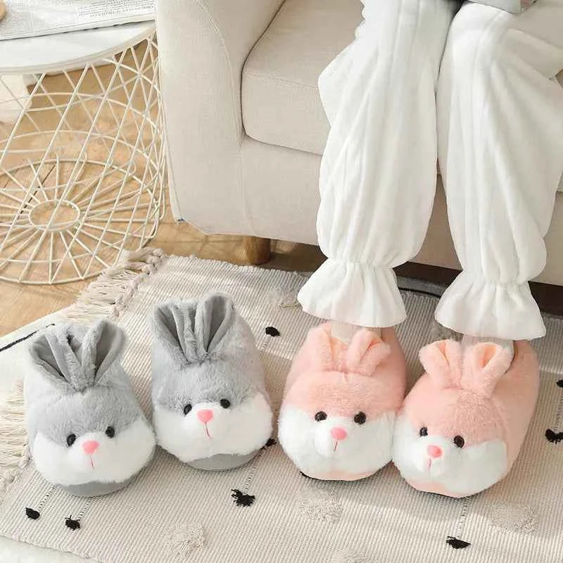 Cute Rabbit Shoes Women Winter Slippers Warm Plush Soft