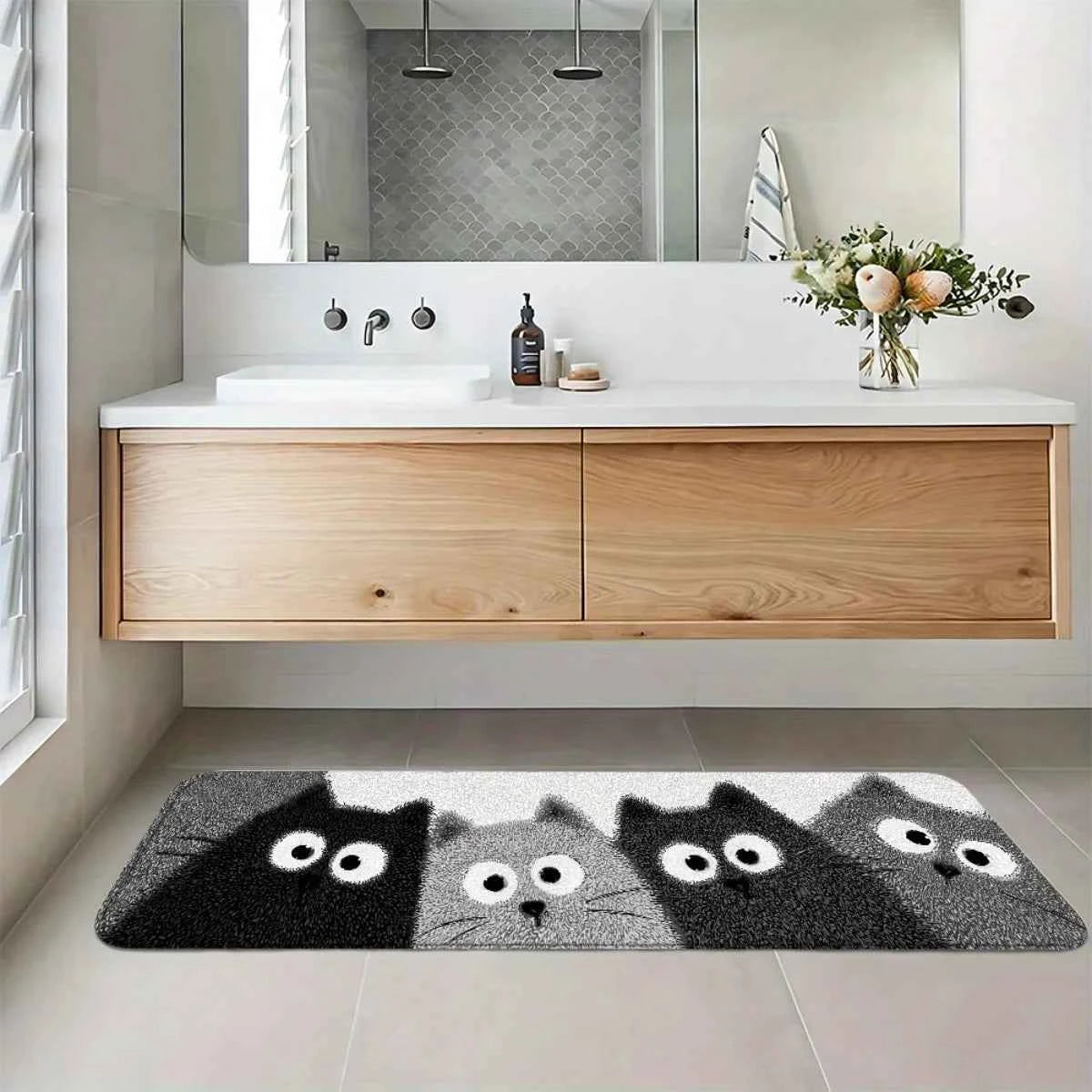 Cartoon Kitten Bath Mat Soft Cosy Noise-Reducing Bathroom