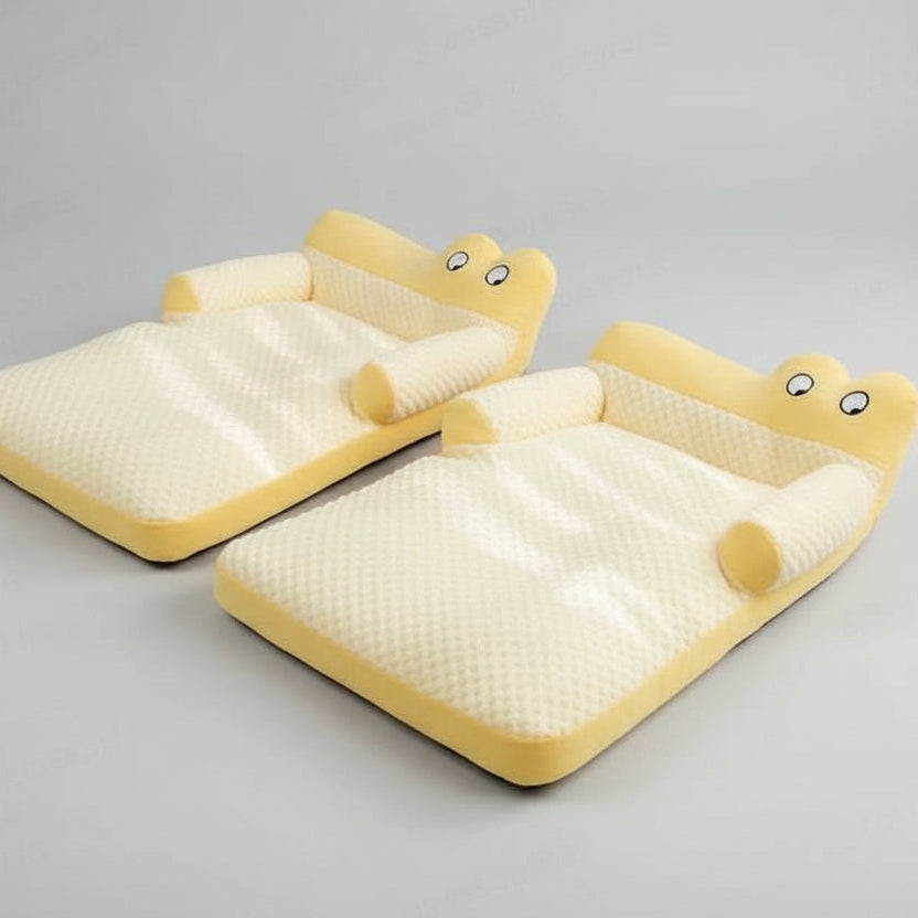 Pet Sofa Ice Doudou Backrest Big Eye Cushion Cool Feeling Rock YellowX2PCS
