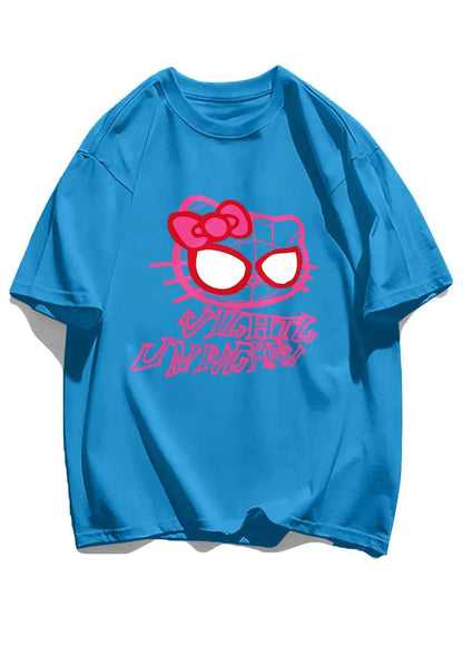 Cartoon Cat Spider Print Woman Tees Cotton High-Quality Tees Anime Loose T Shirts Outdoor Loose Fitting Short Sleeved