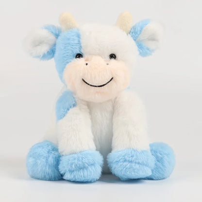 Kawaii Sitting Cow Plush Doll - Soft Stuffed Animal Sleep Companion and Gift, 4 Colors Blue 20cm (7.9")