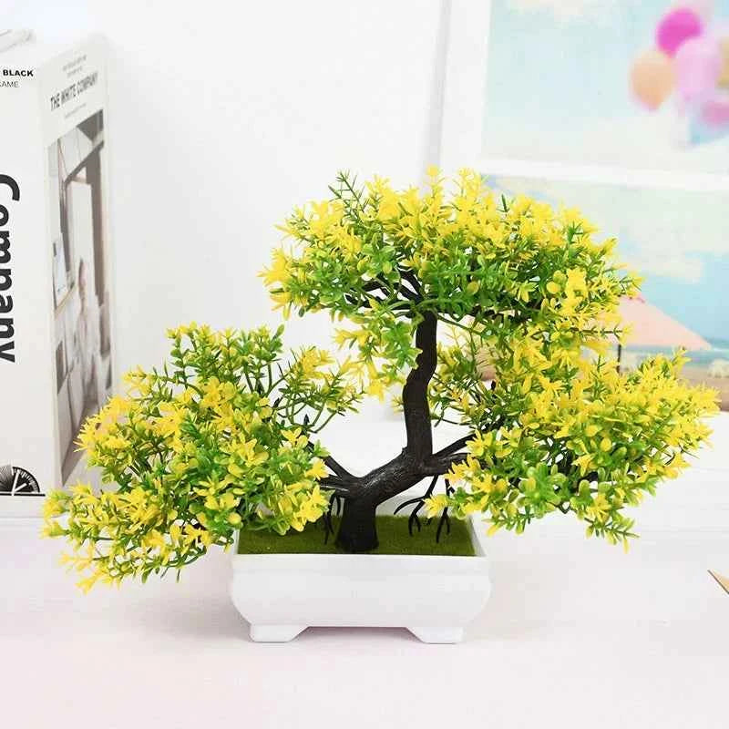 Artificial Plants Bonsai Small Tree Pot Fake Plant Flowers Yellow