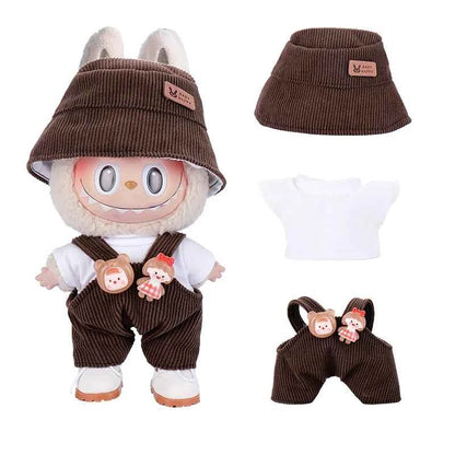 6.69inch Labubu Doll Clothes Set with 3 Stylish, Fisherman Hat Sweater Pants or Skirt for Bulabu Dolls（No doll）