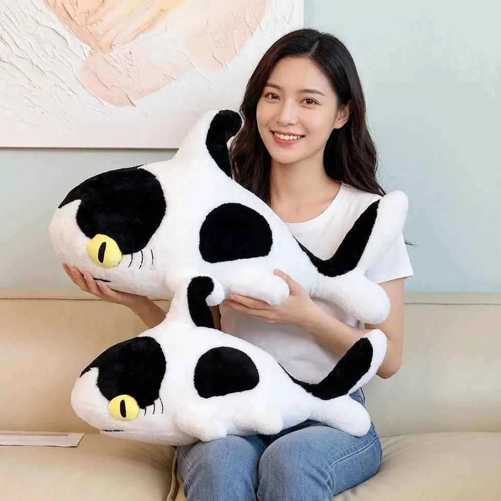 Kawaii Cow Shark Plush Toy – Fluffy Black & White Marine Animal Sleeping Bolster (50–100cm)