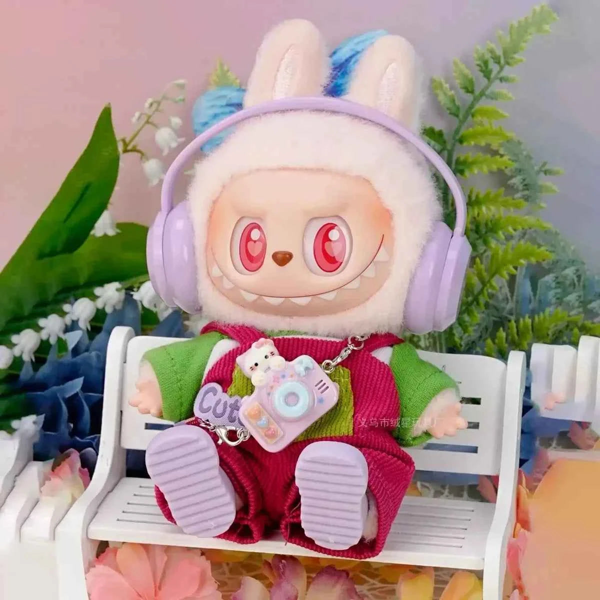 For Labubu V1 V2 v3 Cute Doll Clothes Fashion Sweater Outfit Accessories Sitting Party Pink White Striped Sweater Cup Clothing