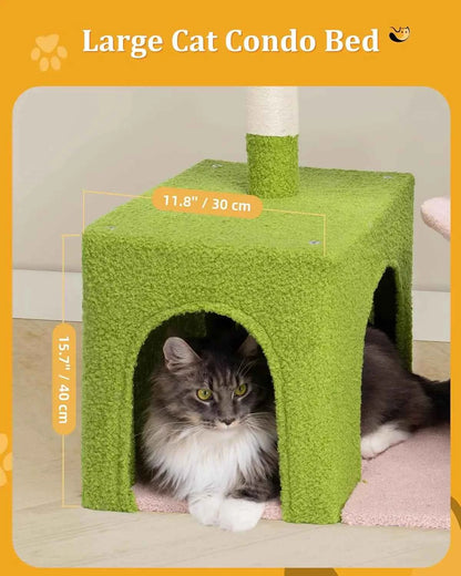 Large Cat Tree 2-Door Condo Scratching Posts Floral Perch &