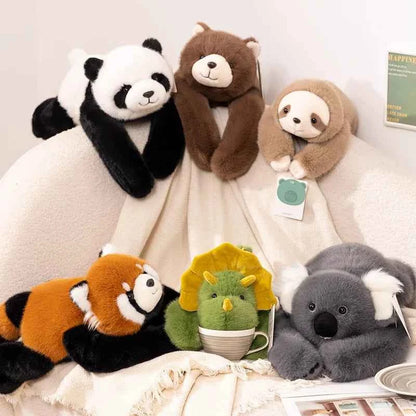 Kawaii Long-Arm Forest Animal Plush – Raccoon, Dinosaur, Sloth, Panda, Koala & Bear
