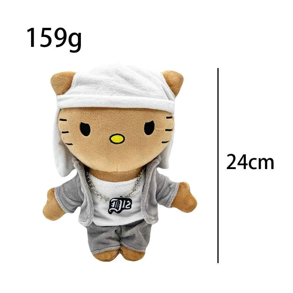 Hello Kitty Selena Eminem Plush Doll White Hat Figure Stuffed Toys Cute Cat Boys Girls Birthday Christmas Gift 24cm