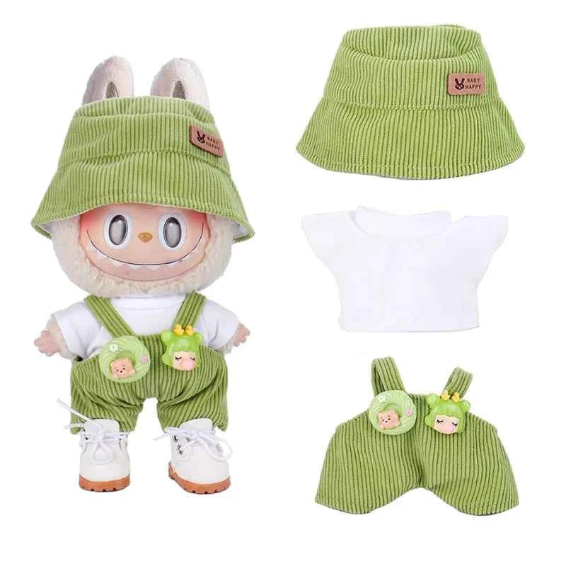 6.69inch Labubu Doll Clothes Set with 3 Stylish, Fisherman Hat Sweater Pants or Skirt for Bulabu Dolls（No doll）