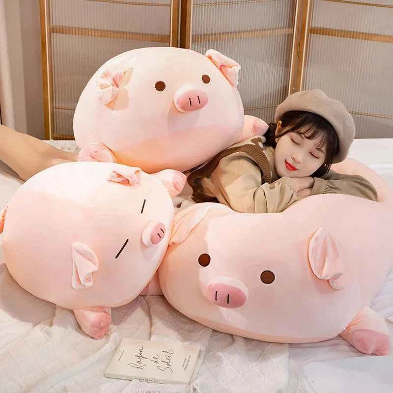 Kawaii Pink Piglet Plush Toy – Soft Stuffed Pig Sleeping Pillow in Open & Close Eye (40–80cm)