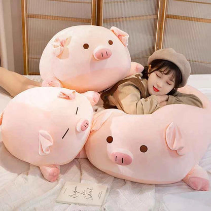 Kawaii Pink Piglet Plush Toy – Soft Stuffed Pig Sleeping Pillow in Open & Close Eye (40–80cm)