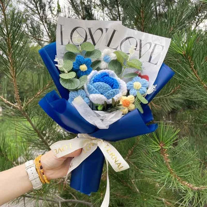 Finished Crochet Flower Bouquet (12.6-15.7 in) - Handmade Roses/Sunflowers/Carnations Gift