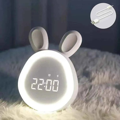 Cute Rabbit LED Digital Alarm Clock - Stepless Dimming Night Light for Kids