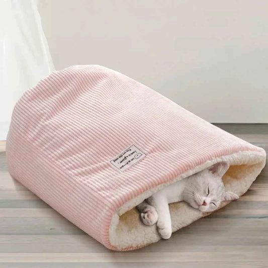 Soft Velvet Fabric Cat/Dog Bed (Up to 18.1 in) - Winter Warm Sleeping Bag Pet House