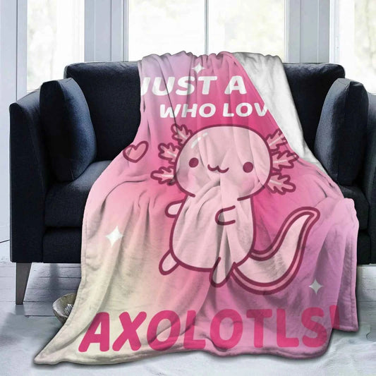Kawaii Axolotl Animals Pink Print Flannel Blanke, Just A Girl Who Loves Axolotls, Multipurpose Living Room Sofa Outdoor Beach