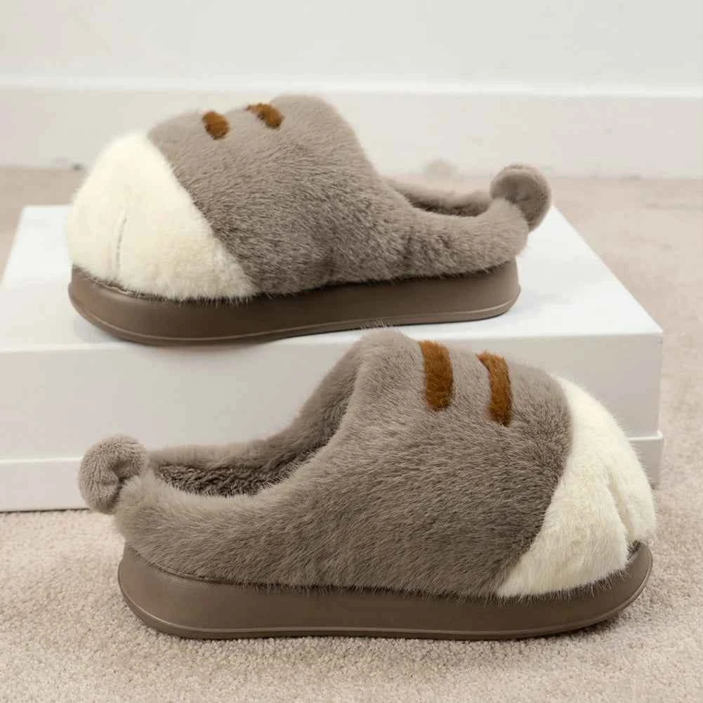 3D Cat Paw Plush Slippers Warm Slip-on House Shoes Furry