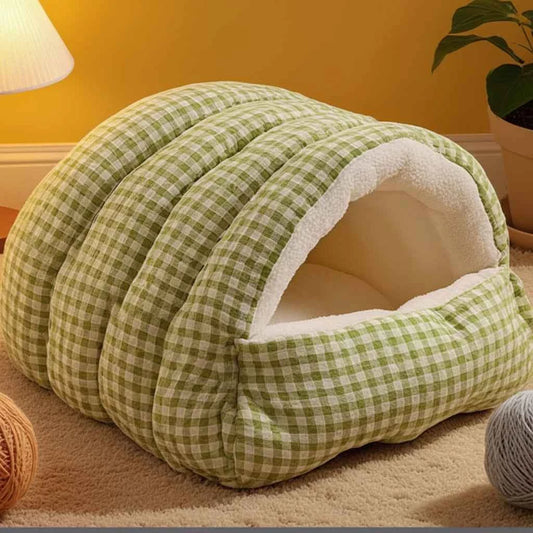 Kawaii Thermal Plush Pet Cave Bed – Cozy Enclosed Sleeping Bag House for Cats & Small Dogs (10 Colors) A Cats under 4kg Small dogs under 2.5kg