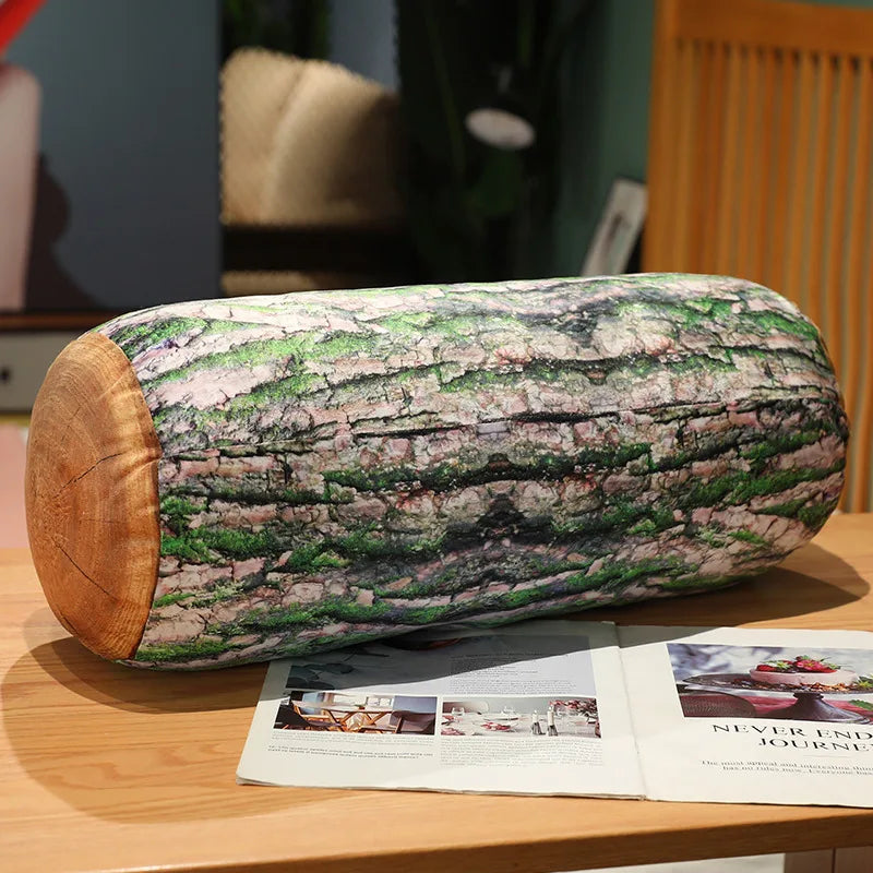 3D Tree Stump Plush Pillow – Realistic Wood Log Cushion C