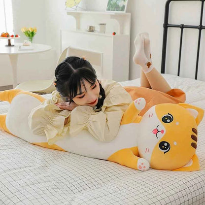 Kawaii Giant Big Face Cat Plush Pillow - Soft Stuffed Kitten Sleeping Cushion and Gift, 2 Colors and 4 Sizes Yellow