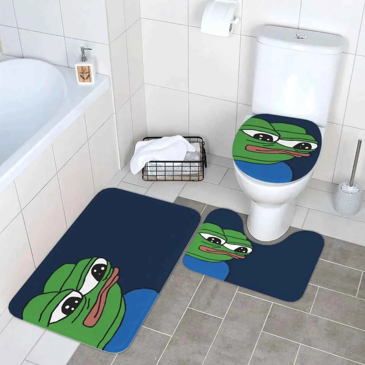 Pepe The Frog Apu Apustaja 3 Pcs Bath Mat Bathroom Set Lid As shown 40x60 cm