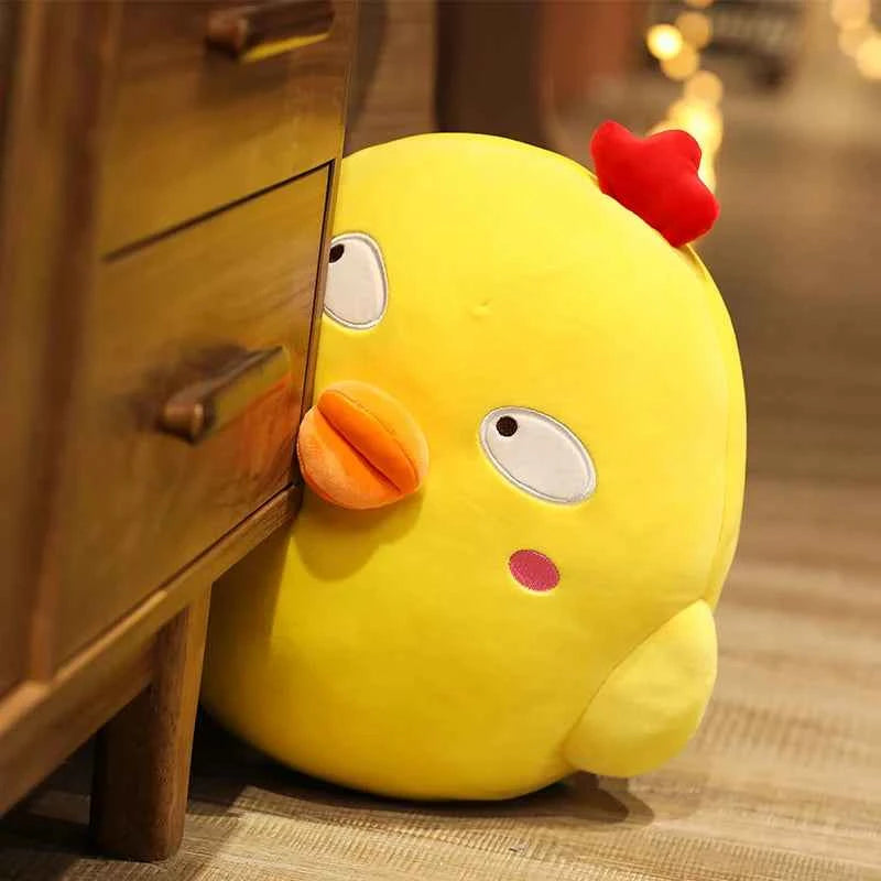 Kawaii Expressive Chicken Plush Pillow - Soft Funny Face Stuffed Animal Hug Cushion and Gift, 2 Styles and 2 Sizes