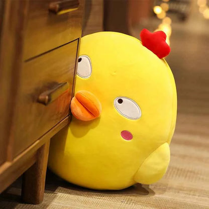 Kawaii Expressive Chicken Plush Pillow - Soft Funny Face Stuffed Animal Hug Cushion and Gift, 2 Styles and 2 Sizes