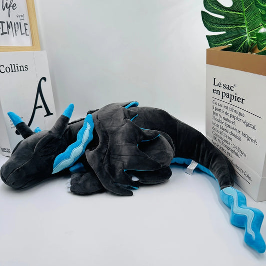 Sleeping Black Dragon Plush Toy – Soft Fantasy Stuffed Animal Black 18.9" × 15.0" × 6.3" (48 × 38 × 16 cm)