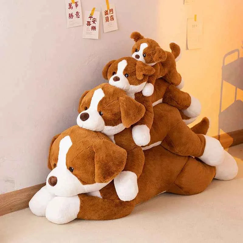 Kawaii Border Dog Plush Pillow – Simulation Puppy Stuffed Animal Cushion in Grey & Brown (50–100cm)