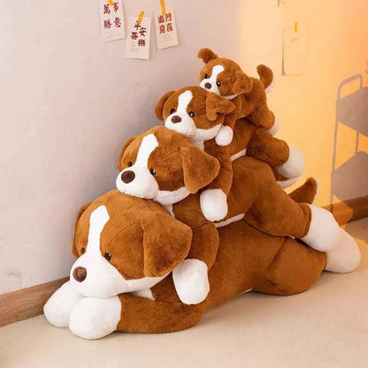 Kawaii Border Dog Plush Pillow – Simulation Puppy Stuffed Animal Cushion in Grey & Brown (50–100cm)