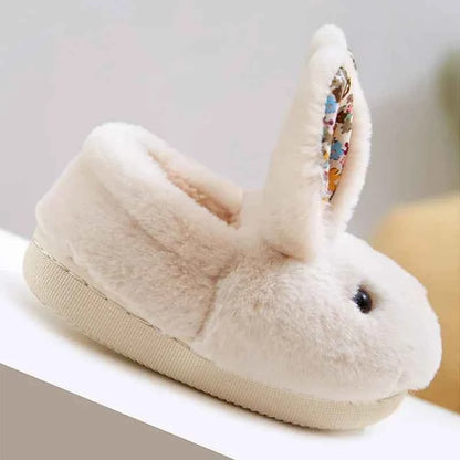 Kids Cartoon Rabbit Slippers – Warm Plush Indoor Anti-Slip Winter House Shoes for Boys & Girls