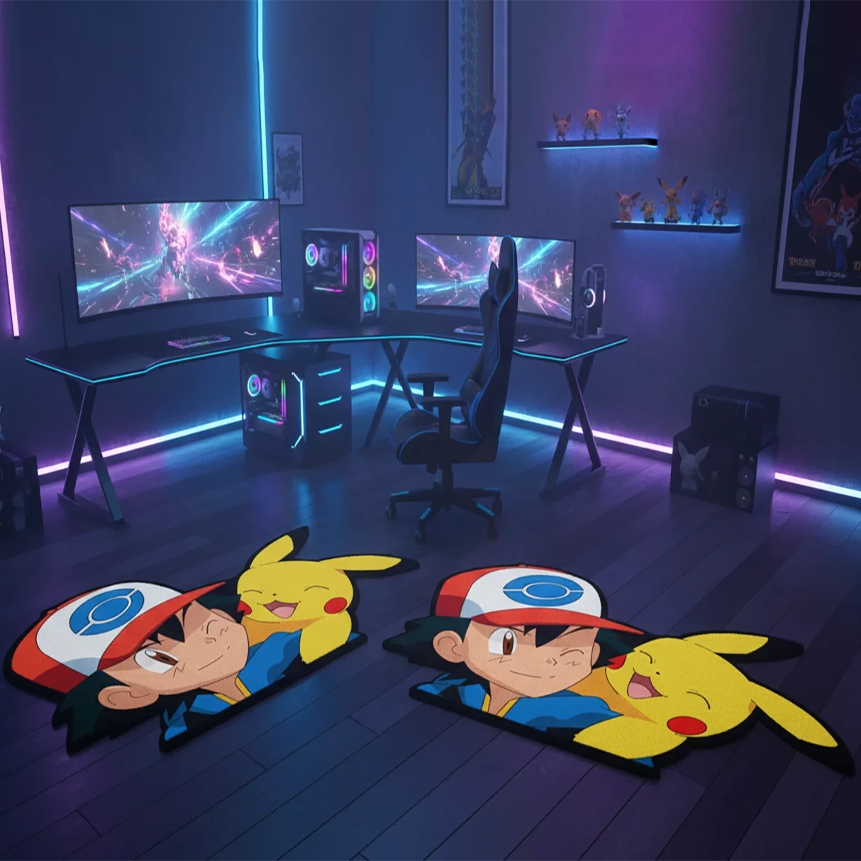 Anime Pokemon Cute Pikachu and Ash Manga Irregular Soft  Area Rugs Home Bedroom Decoration Door Kitchen Anti-Slip Mat Kids Gift
