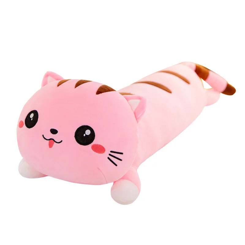15 Styles 50-150cm Long Cat Plush Toys Stuffed Soft Pause Office Dog Doll Bed Sleepping Pillow Home Decor Birthday Girls Gifts lying pink