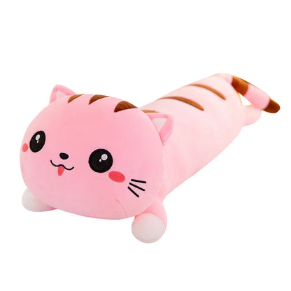 15 Styles 50-150cm Long Cat Plush Toys Stuffed Soft Pause Office Dog Doll Bed Sleepping Pillow Home Decor Birthday Girls Gifts lying pink