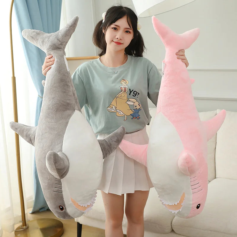 Simulated Shark Sea Creature Blue Pink Grey Fish Toy Super soft Dolls Cartoon Pillow Bed Decor Birthday Gift for Girls Boys