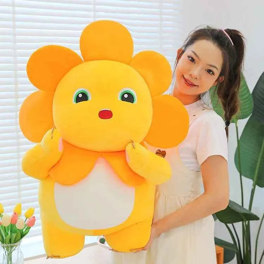 Kawaii Sunflower Nailong Plush Toy – Cute Smiling Dinosaur Stuffed Animal Pillow Orange