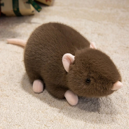 Kawaii Simulation Mouse Plush Doll - Soft Lifelike Stuffed Rat Toy and Birthday Gift, 3 Colors and 4 Sizes Brown
