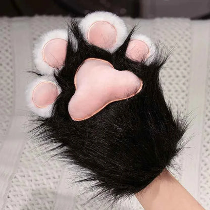 Kawaii Plush Cat Claw Mittens - Furry Fox Paws Gloves with Bird Wings for Halloween Cosplay