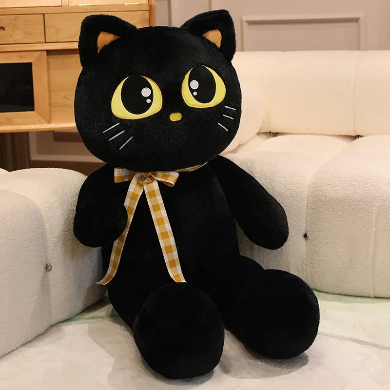 Kawaii Cat Plush Pillow – Soft Stuffed Cartoon Cat Sofa Cushion Doll (3 Colors, 60–100cm) Black