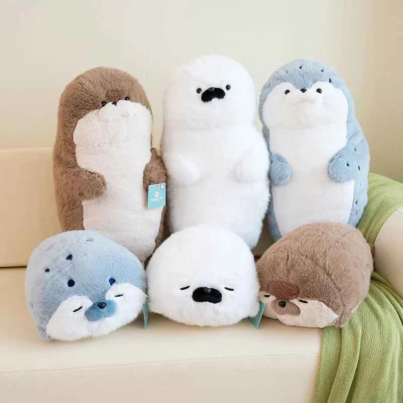 Cartoon Sea Otter Stuffed Sea Animal Plush Doll Throw Pillow Blue Seal Sea Lion Birthday Gift For Boys And Girls