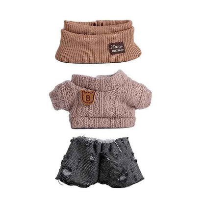6.69inch Labubu Doll Clothes for buLabu with 3 Outfits - Stylish Fisherman Hat & Sweaters & Pants or skirt Set for 6.69inch Doll